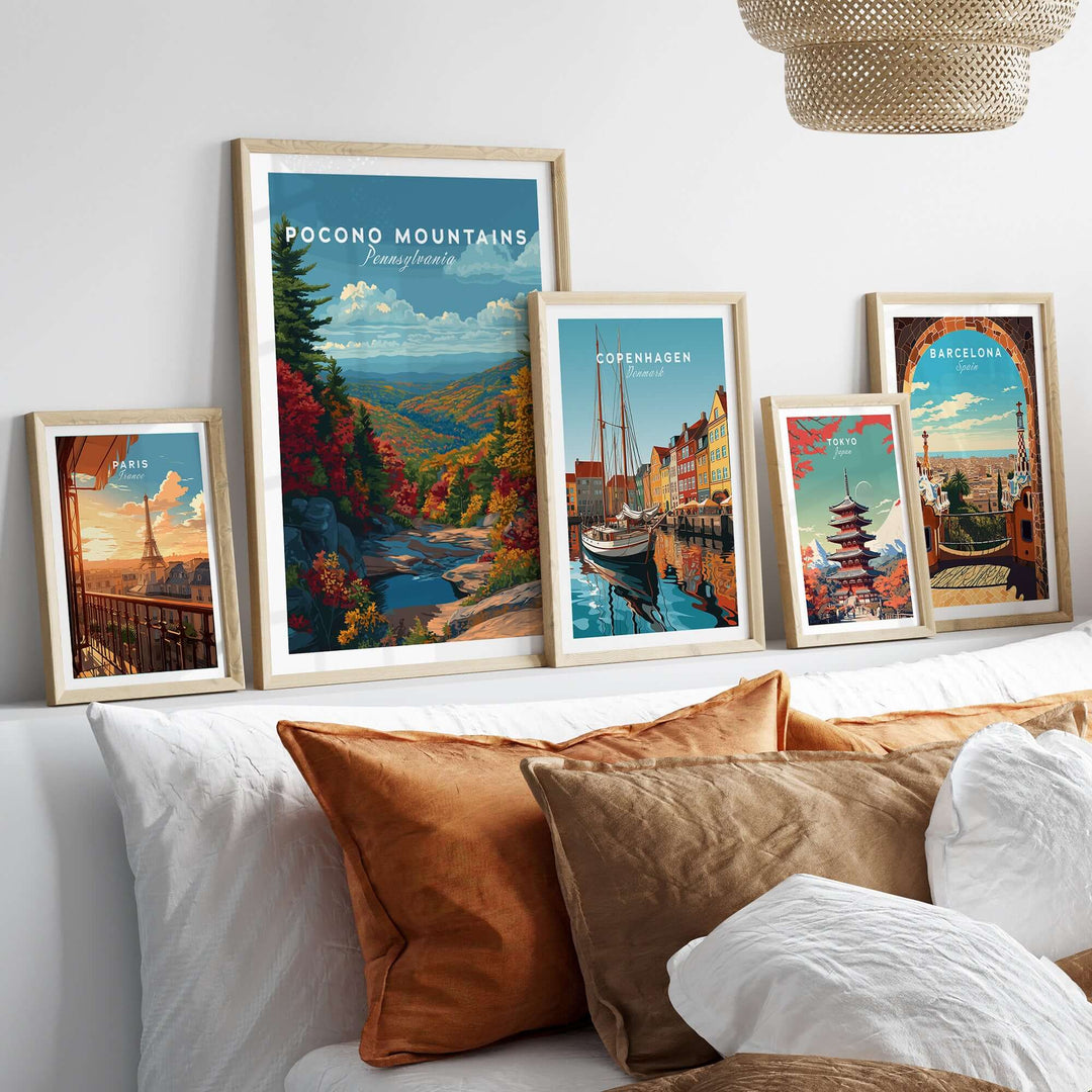 Pocono Mountains Pennsylvania Mountain Vista poster with scenic wall art in a cozy home setting.