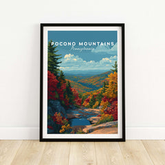 Pocono Mountains Pennsylvania Mountain Vista Poster - Scenic Valley Wall Art featuring vibrant autumn scenery.