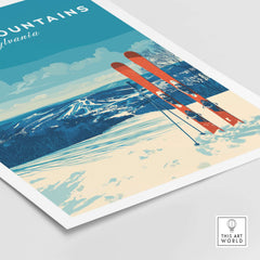 Pocono Mountains Pennsylvania ski resort poster featuring winter sports scenery and vintage-style ski equipment.