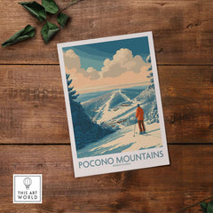 Pocono Mountains Ski Poster showcasing breathtaking winter landscape and ski slopes in Pennsylvania.