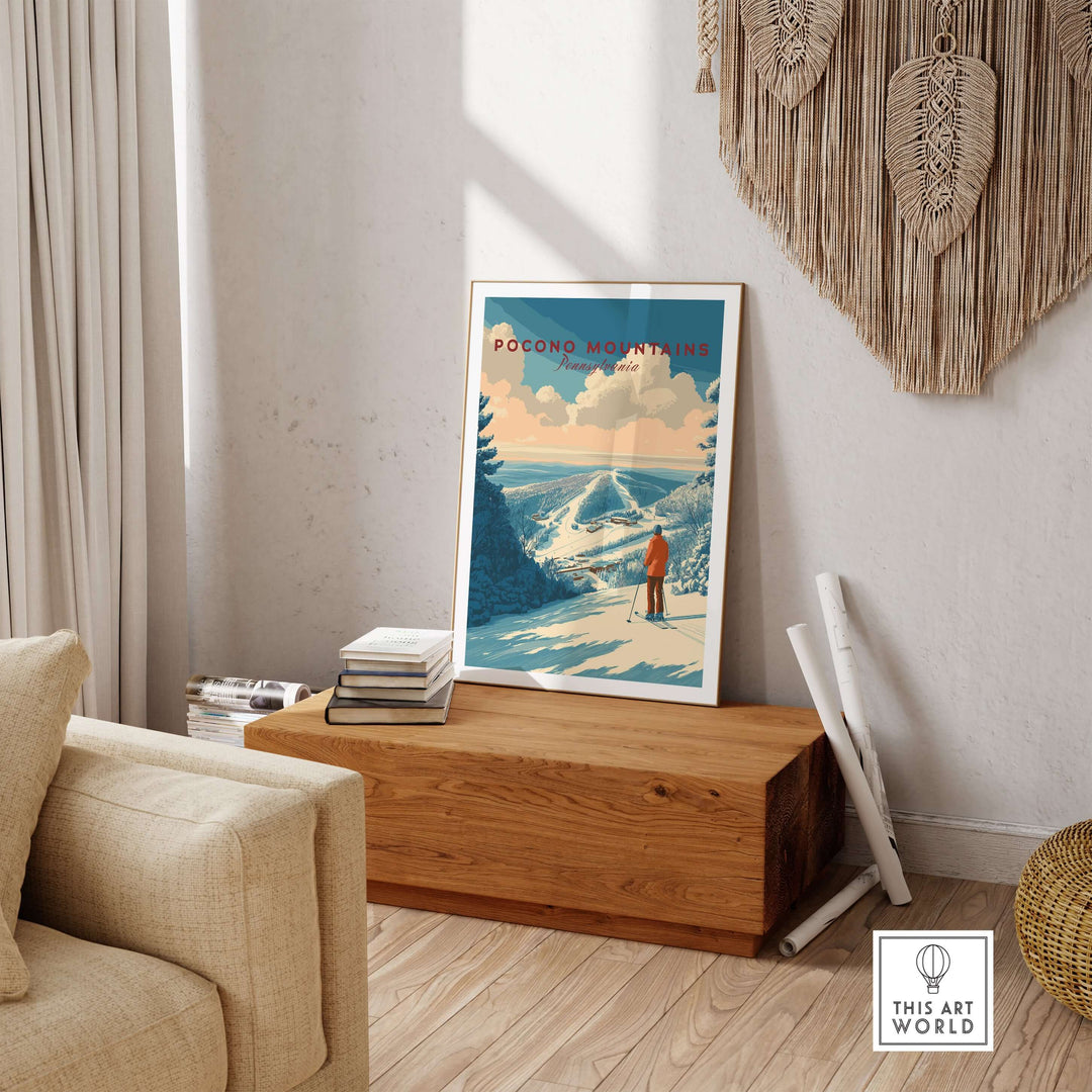 Pocono Mountains Ski Print showcasing a scenic view of Green Valley, perfect wall art for nature lovers and ski enthusiasts.