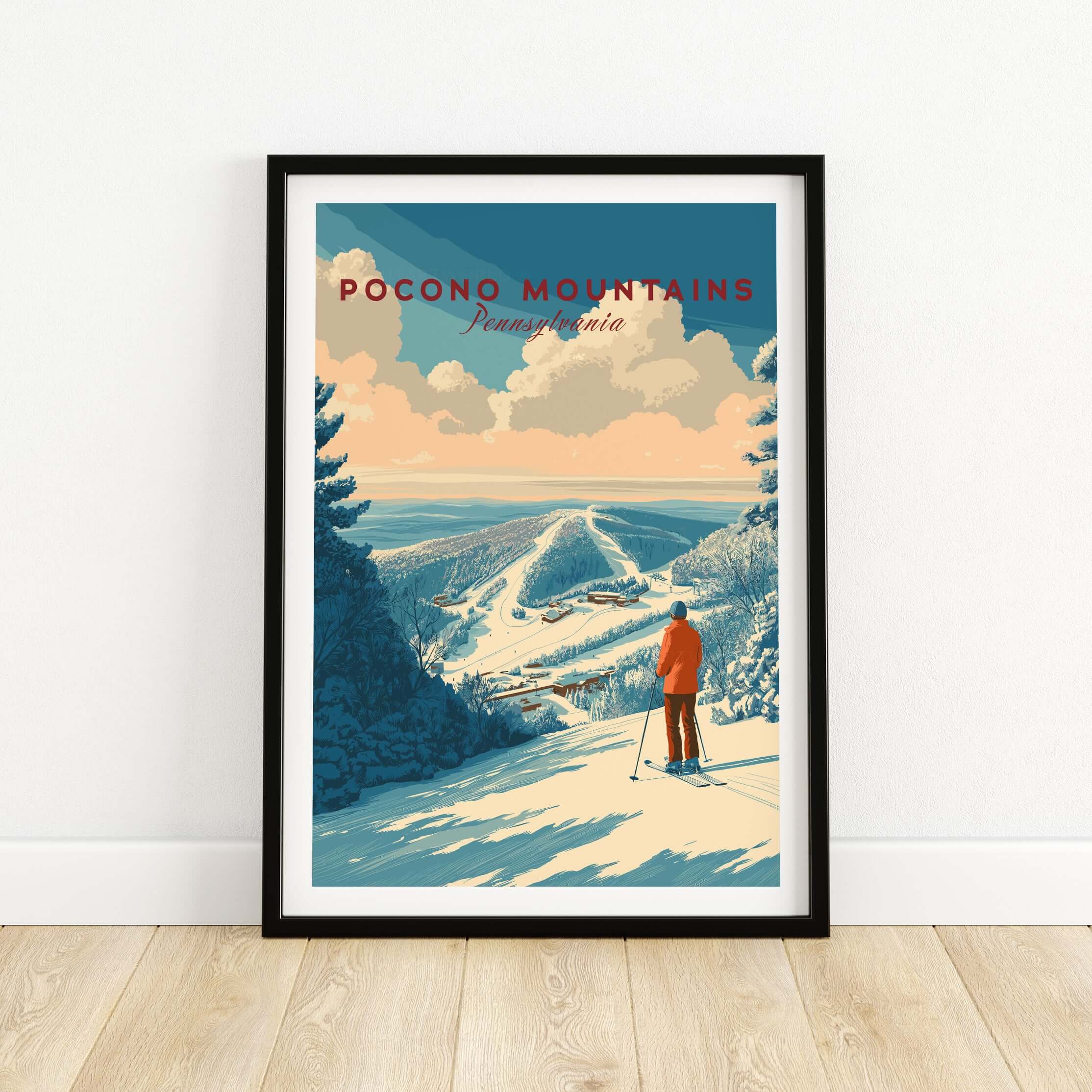 Pocono Mountains ski print showcasing a scenic view of Green Valley, ideal for nature lovers and ski enthusiasts.