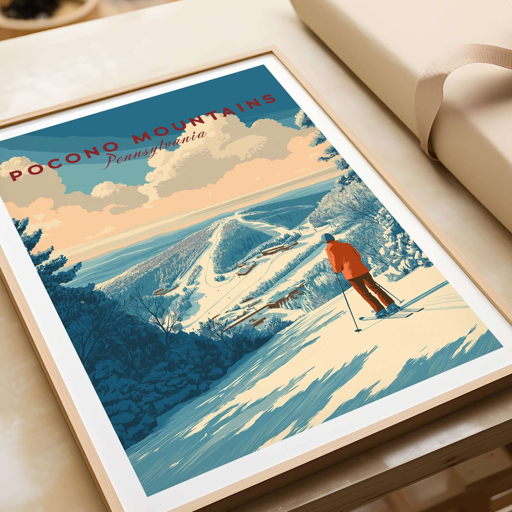 Pocono Mountains ski print showcasing a scenic view of Green Valley, perfect wall art for nature lovers and ski enthusiasts.