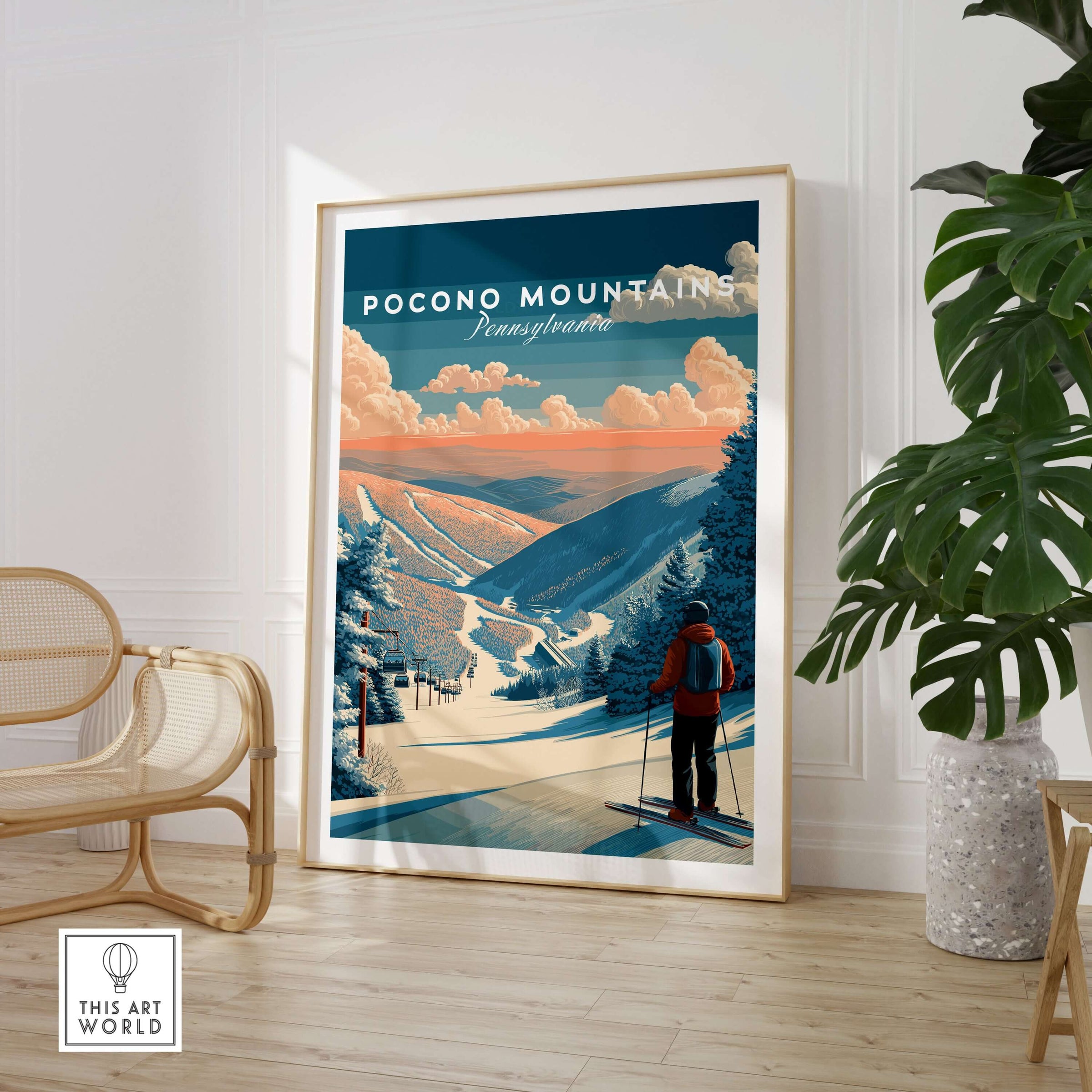 Pocono Mountains Ski Wall Art Print showcasing vibrant ski imagery, perfect for ski enthusiasts.