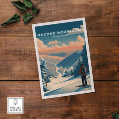 Pocono Mountains Ski Wall Art Print showcasing vibrant skiing imagery against a stunning mountain backdrop.