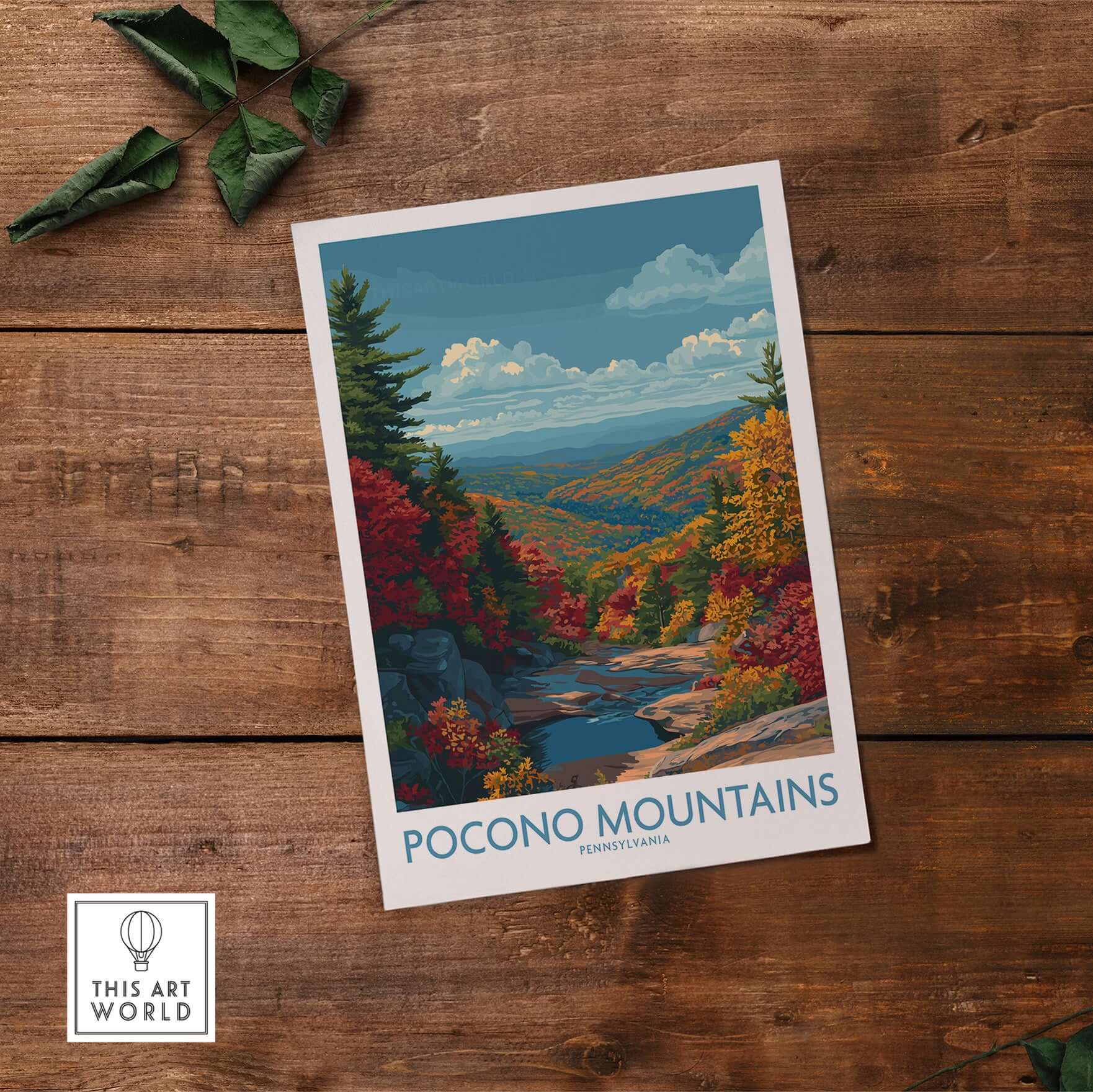 Pocono Mountains Wall Art Print - Pennsylvania Travel Decor showcasing vibrant autumn scenery.