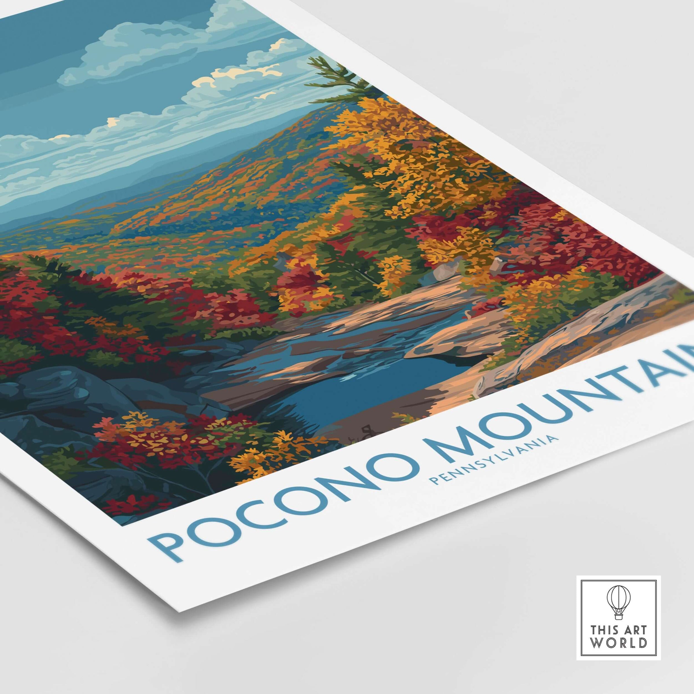 Pocono Mountains Wall Art Print - Pennsylvania Travel Decor showcasing vibrant autumn foliage and scenic landscapes.