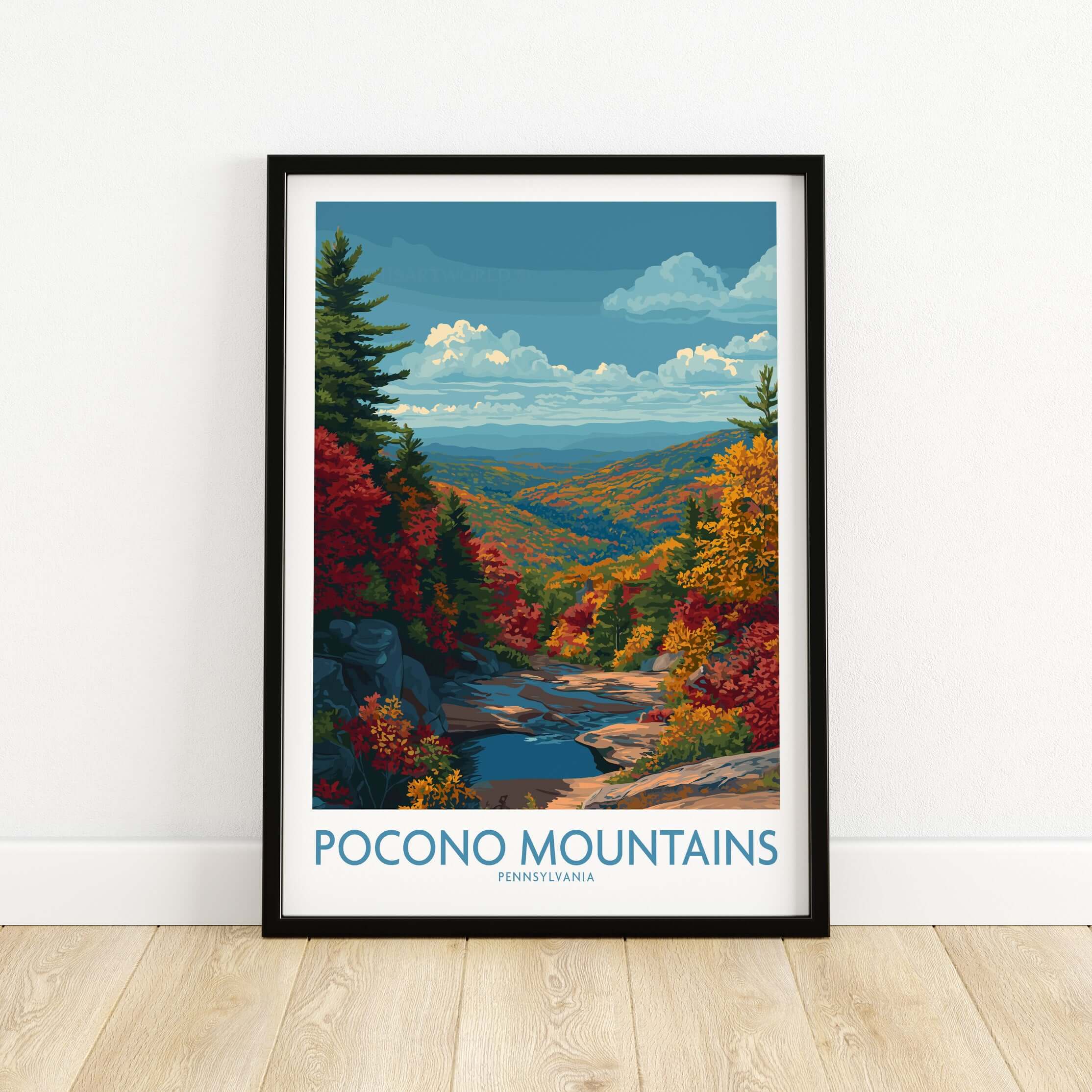 Pocono Mountains Wall Art Print - Pennsylvania Travel Decor showcasing vibrant autumn scenery.