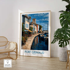 Port Grimaud Marina Poster - French Riviera Art Print - Coastal Wall Art displayed in a stylish interior setting.