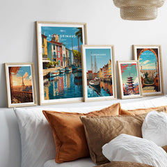 Port Grimaud Village Art Print - French Coastal Poster - Water Reflection Wall Decor displayed in framed wall decor.