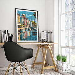 Port Grimaud Village Art Print - French Coastal Poster - Water Reflection Wall Decor in a stylish home office