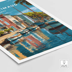 Port Grimaud Village Art Print - French Coastal Poster - Water Reflection Wall Decor showcasing serene water reflections.