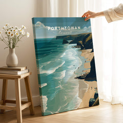 Porthtowan Cornwall Wall Art Print | Atlantic Coastline Beach Travel Poster showcasing golden sands and waves.
