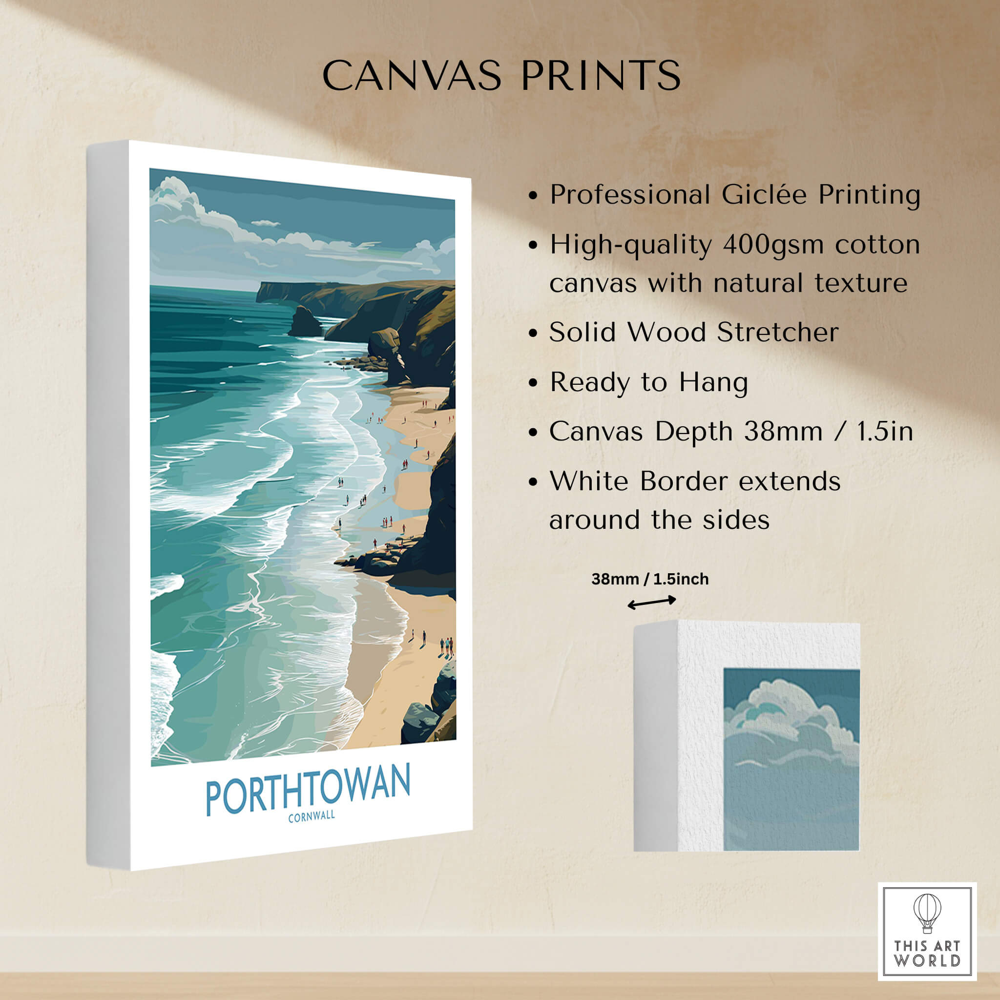 Porthtowan Cornwall Poster | British Seaside Cliff Landscape Canvas Print showcasing professional Giclée printing and coastal views.