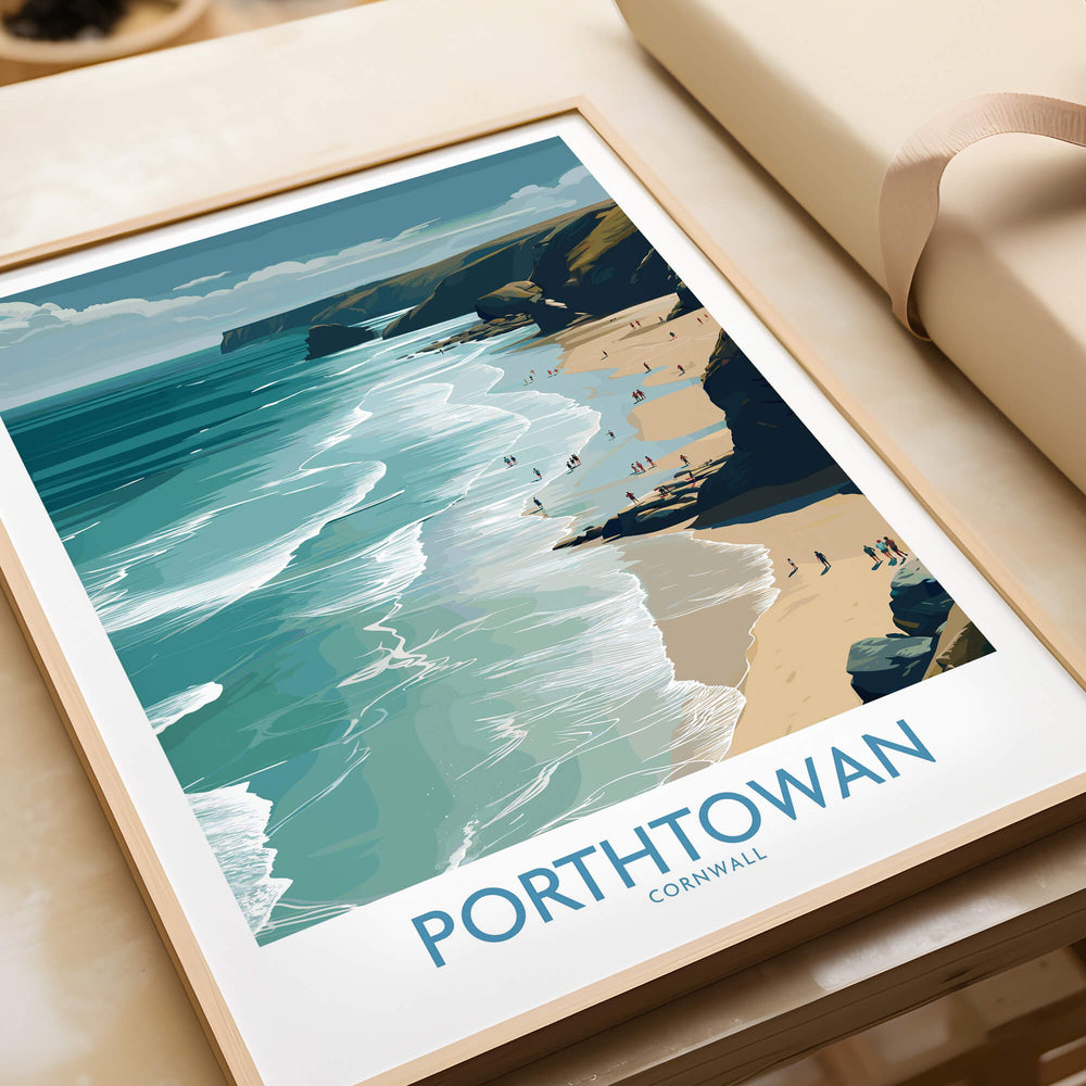Porthtowan Cornwall Poster | British Seaside Cliff Landscape Canvas Print showcasing stunning coastal views.