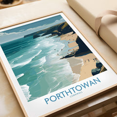 Porthtowan Cornwall Poster | British Seaside Cliff Landscape Canvas Print showcasing stunning coastal views.