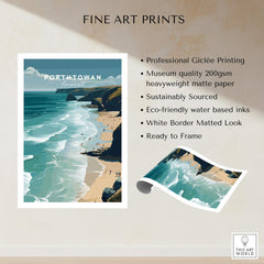 Porthtowan Cornwall Wall Art Print | Atlantic Coastline Beach Travel Poster showcasing stunning coastal scenery.