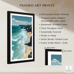 Porthtowan Cornwall Wall Art Print | Atlantic Coastline Beach Travel Poster featuring framed giclée print of coastal scenery.