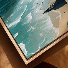 Porthtowan Cornwall Wall Art Print | Atlantic Coastline Beach Travel Poster featuring vibrant ocean waves and sandy beach.