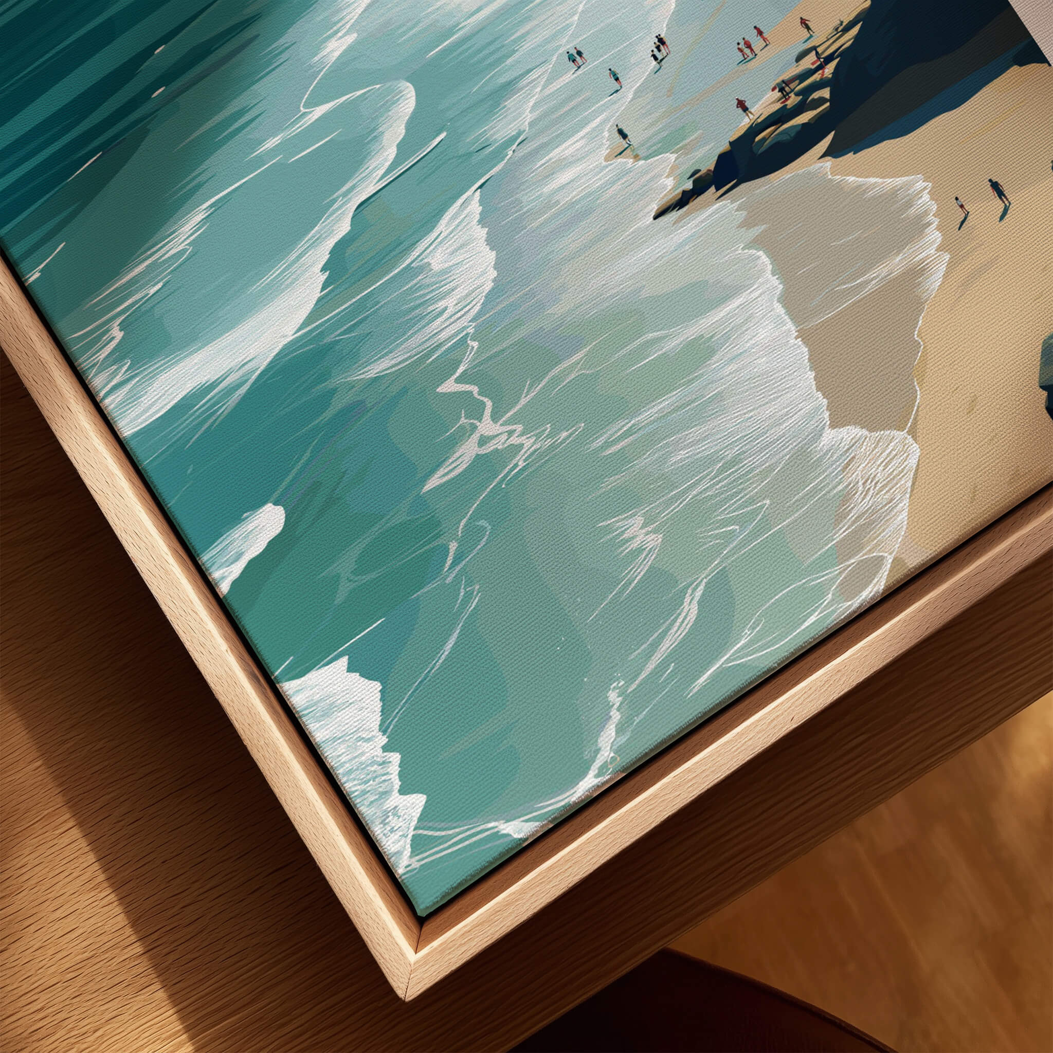 Porthtowan Cornwall Wall Art Print | Atlantic Coastline Beach Travel Poster featuring vibrant ocean waves and sandy beach.