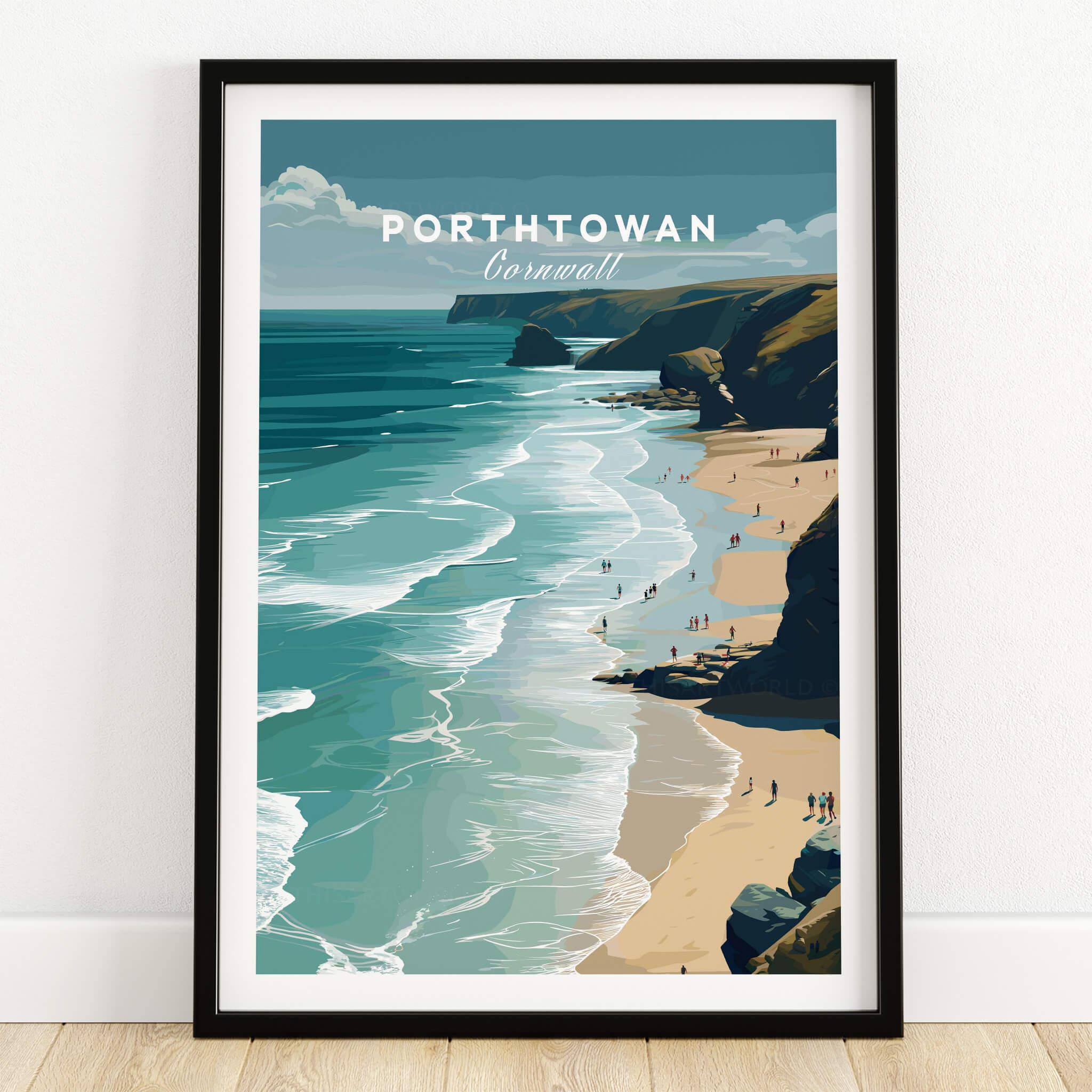 Porthtowan Cornwall Wall Art Print | Atlantic Coastline Beach Travel Poster featuring a stunning coastal view of Porthtowan.