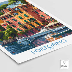 Portofino Print - Beautiful Scenes of Italys Seaside Town - Vibrant Travel Decor featuring colorful buildings and boats.