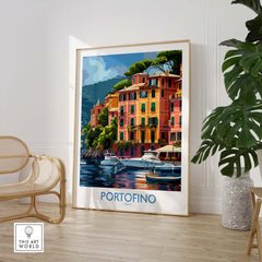 Portofino Print - Beautiful Scenes of Italys Seaside Town - Vibrant Travel Decor showcasing colorful seaside houses in Italy.