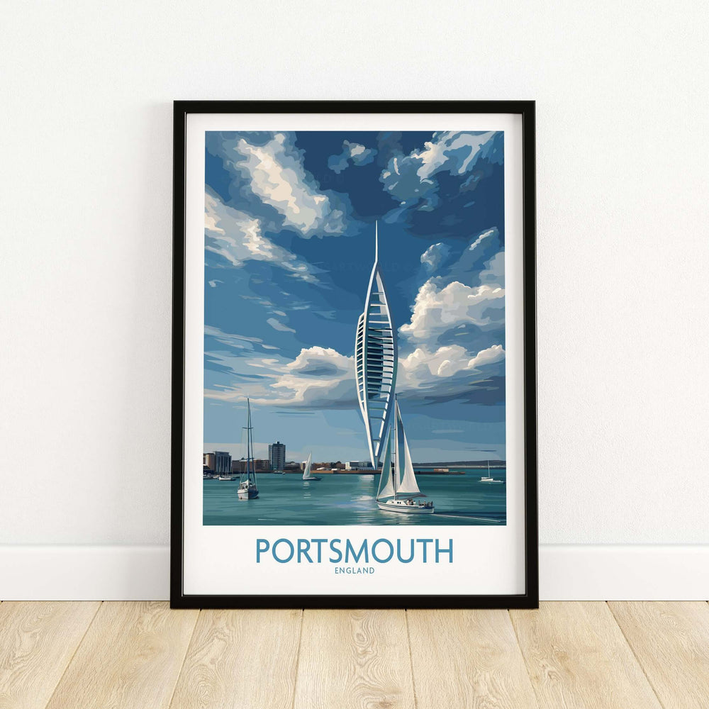 Portsmouth England Spinnaker Tower Art Print | Sailing Waterfront Poster featuring the iconic Spinnaker Tower.