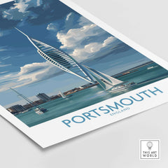 Portsmouth England Spinnaker Tower Art Print | Sailing Waterfront Poster featuring the iconic Spinnaker Tower in a vibrant coastal scene.
