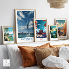 Portsmouth England Spinnaker Tower Art Print | Sailing Waterfront Poster displayed with other art prints.