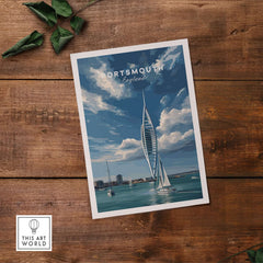 Portsmouth Print | Hampshire Coast Wall Decor featuring a sailboat and iconic Portsmouth skyline.