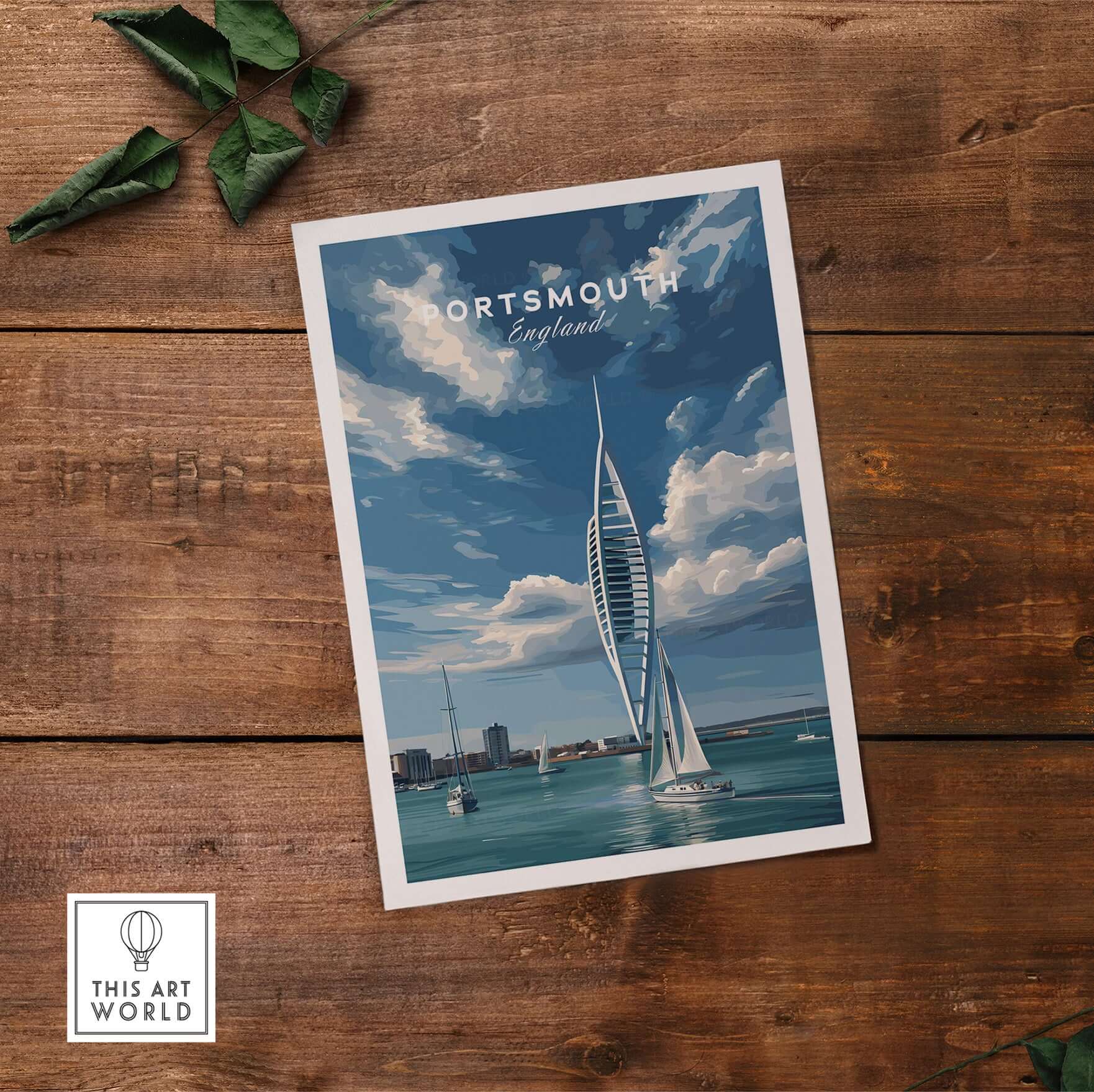 Portsmouth Print | Hampshire Coast Wall Decor featuring a sailboat and iconic Portsmouth skyline.