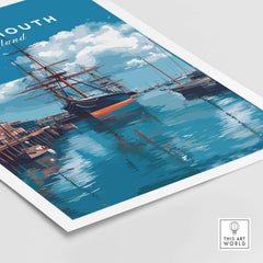 Portsmouth Victory Ship Harbour Print | Maritime History Wall Art featuring a vibrant depiction of ships in the harbor.