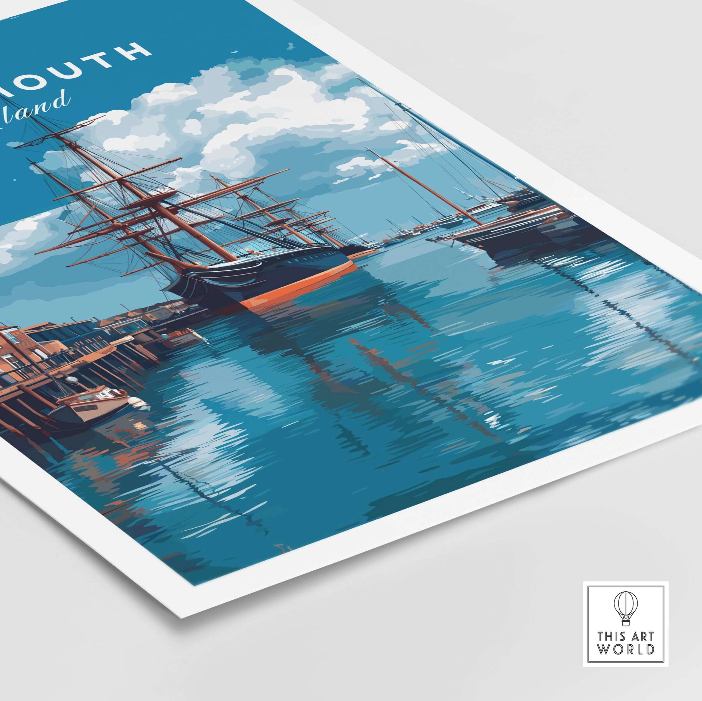 Portsmouth Victory Ship Harbour Print | Maritime History Wall Art featuring a vibrant depiction of ships in the harbor.