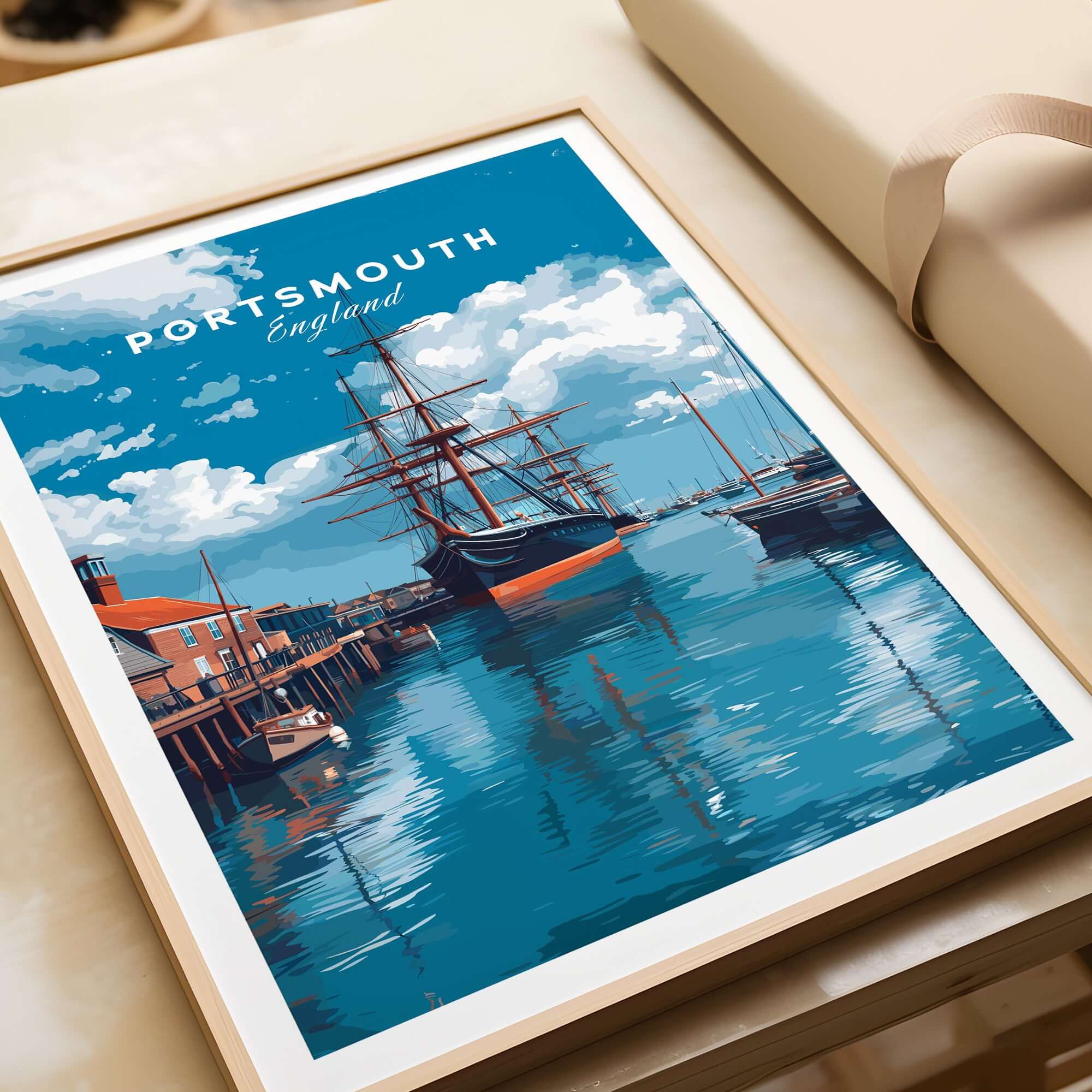 Portsmouth Victory Ship Harbour Print | Maritime History Wall Art framed print showcasing the iconic naval scene in Portsmouth.