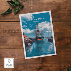 Portsmouth Victory Ship Harbour Print | Maritime History Wall Art showcasing a serene view of Portsmouth's iconic harbour.