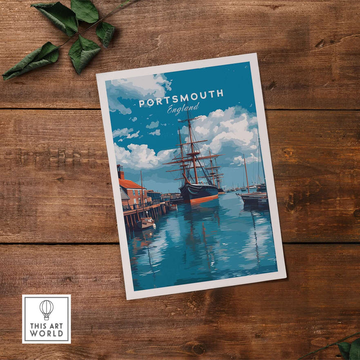 Portsmouth Victory Ship Harbour Print | Maritime History Wall Art featuring a ship in Portsmouth's harbor.