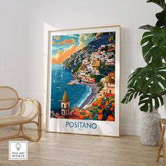 Positano Coastal Landscape Print - Add a Touch of Italian Charm to Your Home, showcasing scenic Positano village and coastline.