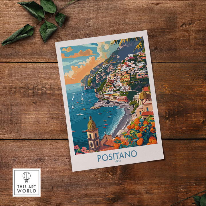 a postcard with a picture of positano on it