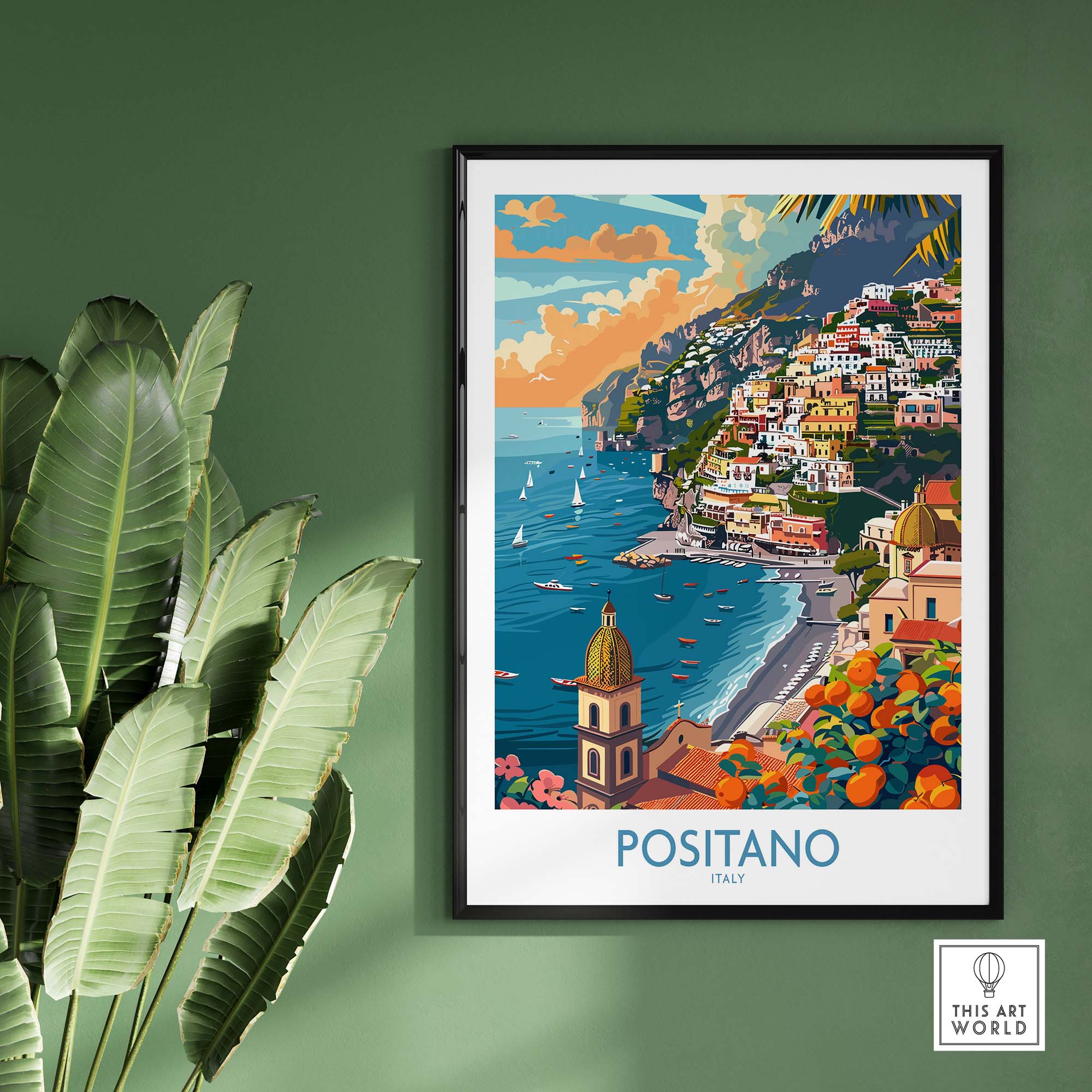 Positano Coastal Landscape Print - Add a Touch of Italian Charm to Your Home featuring the Amalfi Coast.