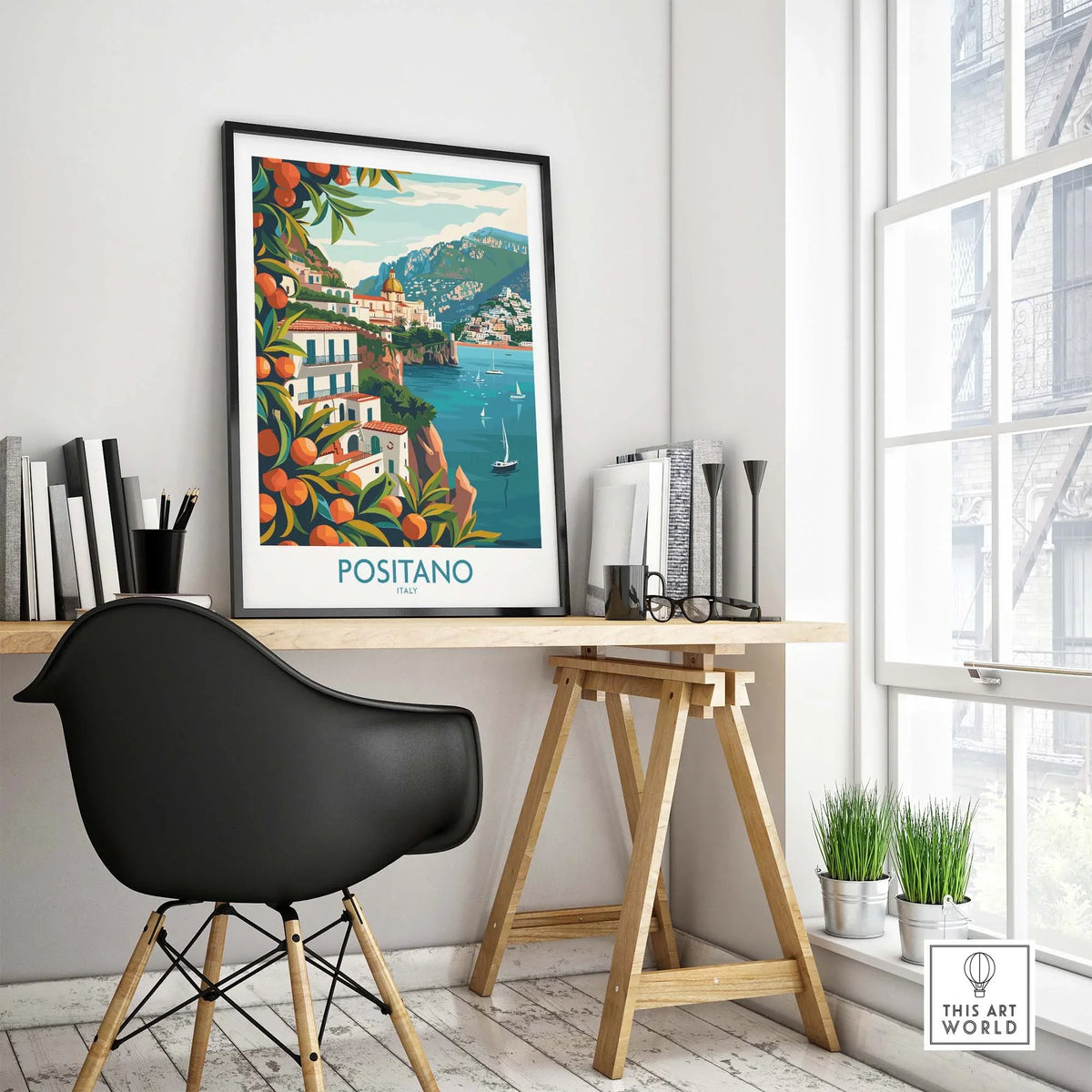 Positano Wall Art showcasing a colorful depiction of the Italian city, perfect for enhancing home decor.
