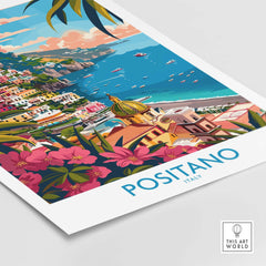 Positano Wall Art Coastal Print for Home or Office Decor showcasing the vibrant Italian coastal town.