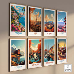 Positano Wall Art Coastal Print for Home or Office Decor showcasing vibrant travel destinations.