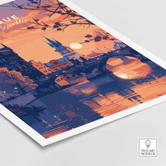 Prague Poster featuring a stunning sunset over the cityscape, perfect for adding elegance to your decor.