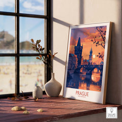 Prague Print showcasing a vibrant view of Prague city in a stylish home decor setting, perfect for Europe Travel Prints.
