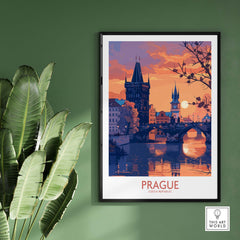 Prague Print showcasing the stunning cityscape of Prague at sunset, perfect for home decor.