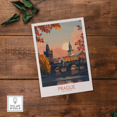 Prague Travel Print showcasing historic architecture and vibrant culture of Prague at sunset.