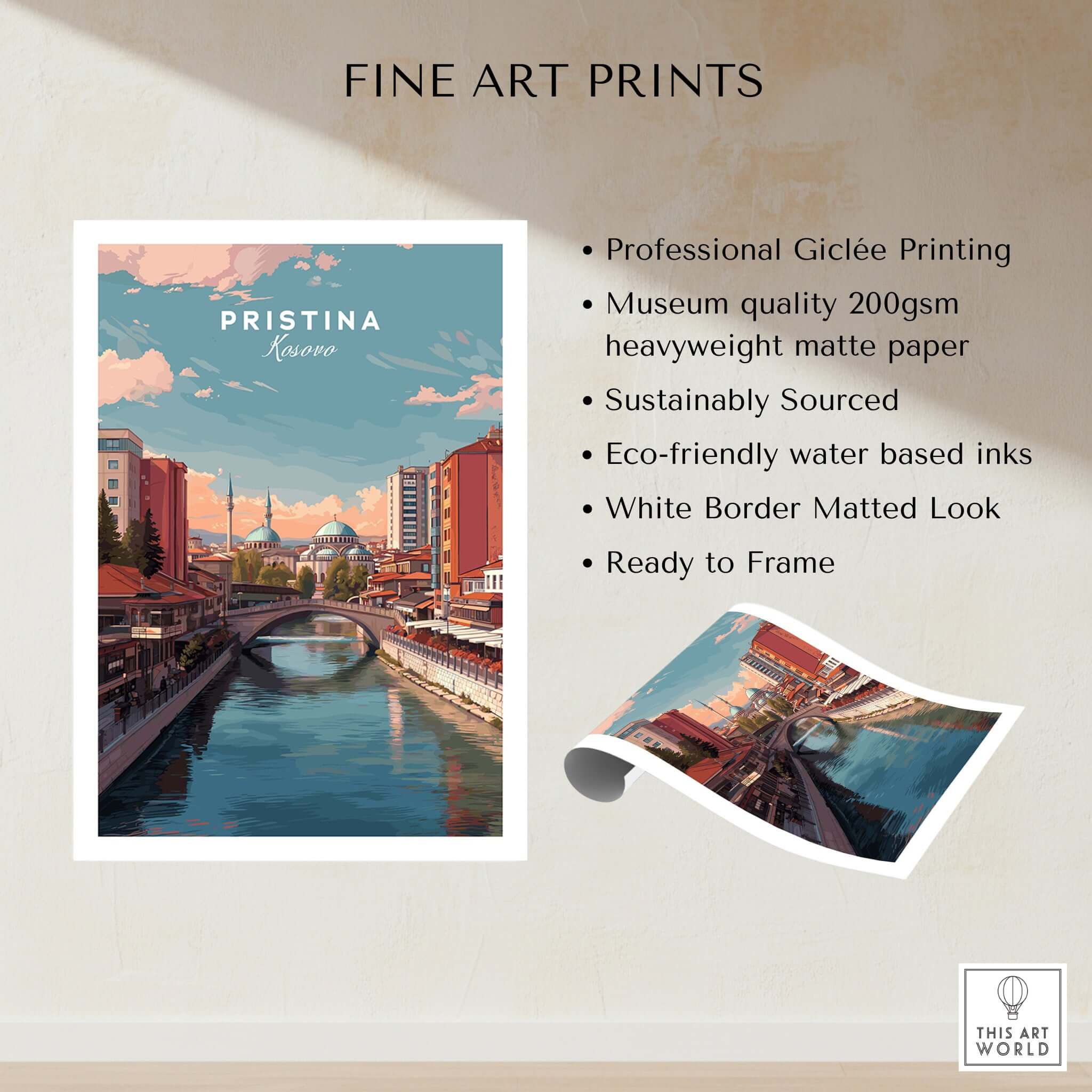 Pristina Canvas Art Print | Balkan City Wall Art showcasing a vibrant urban scene of Kosovo's capital city.