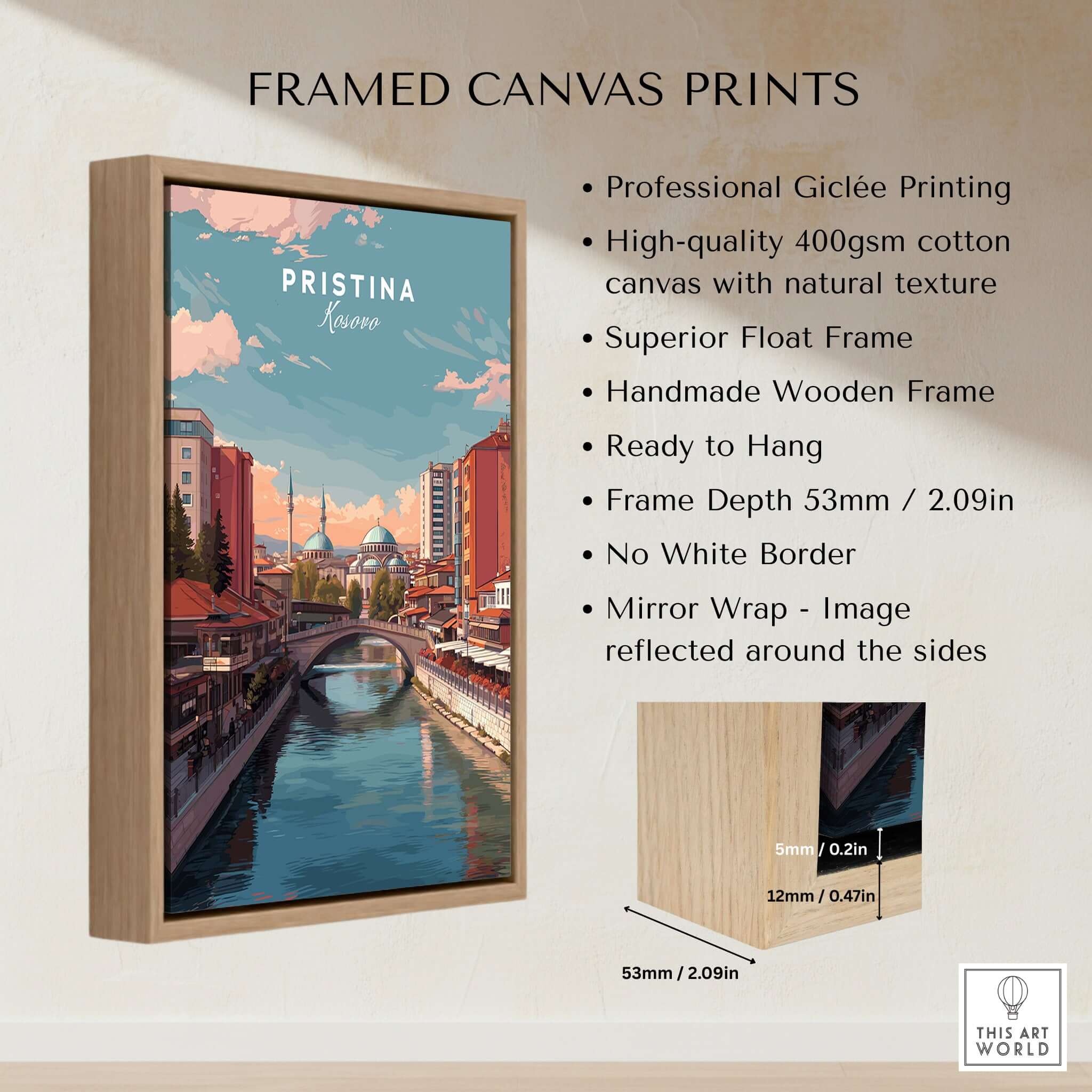 Pristina Canvas Art Print | Balkan City Wall Art framed print featuring a picturesque urban scene.