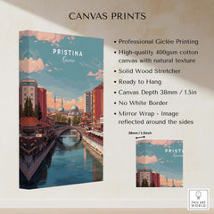 Pristina Canvas Art Print | Balkan City Wall Art showcasing urban scenery with vibrant colors and details.